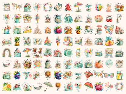 Whimsy Summer Watercolor Clipart