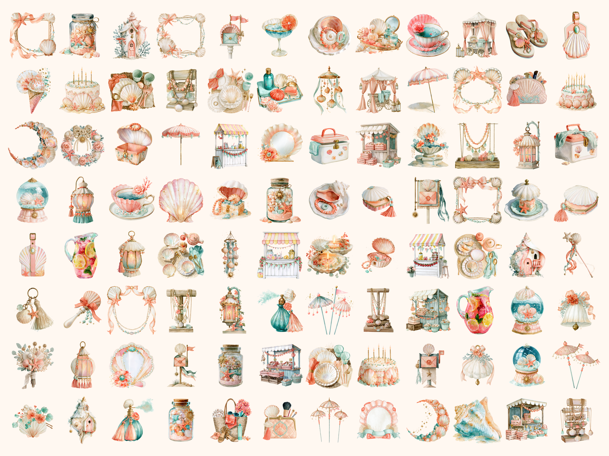 Sunkissed Seashells Watercolor Clipart