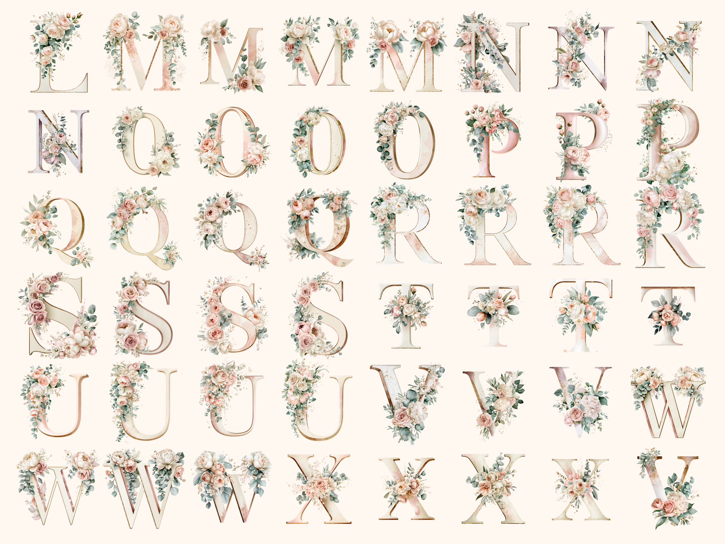 Wedding Floral Alphabet & Numbers