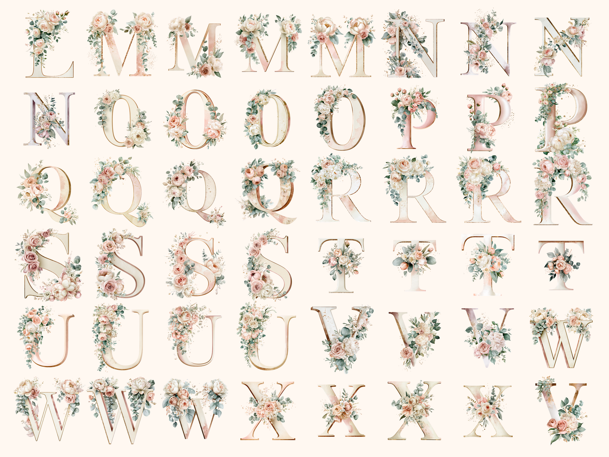 Wedding Floral Alphabet & Numbers