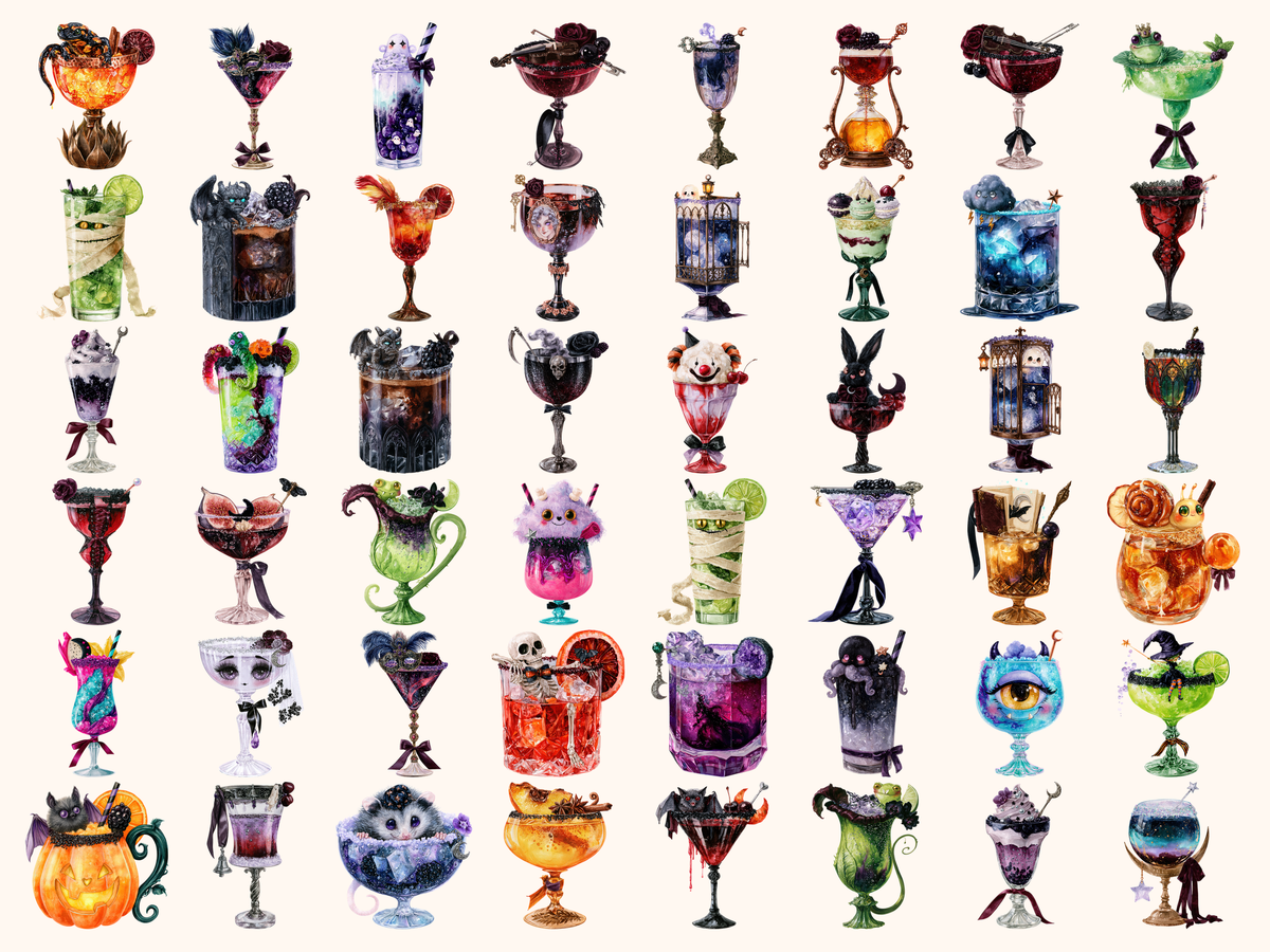 Halloween Cocktails Watercolor Clipart — listing preview 2