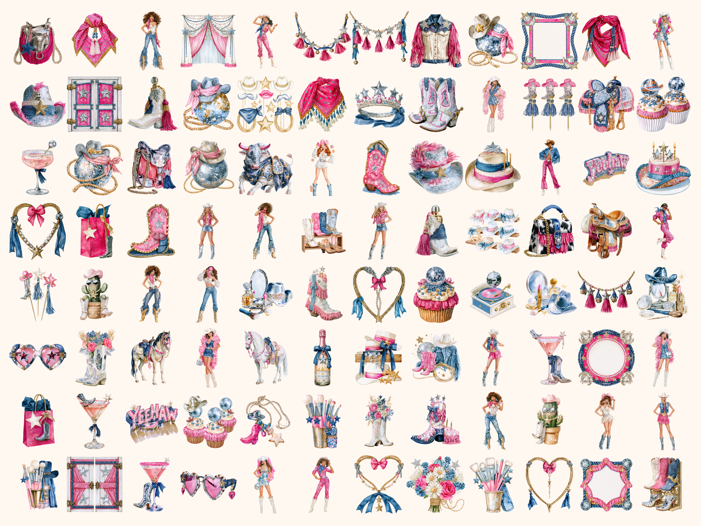 Disco Cowgirl Watercolor Clipart