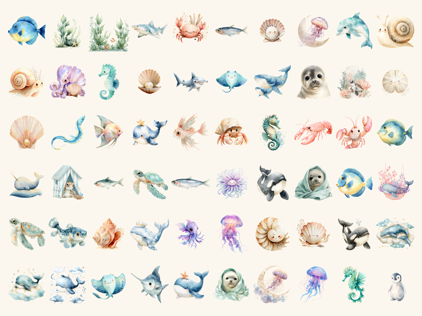 Ocean Babies Watercolor Clipart