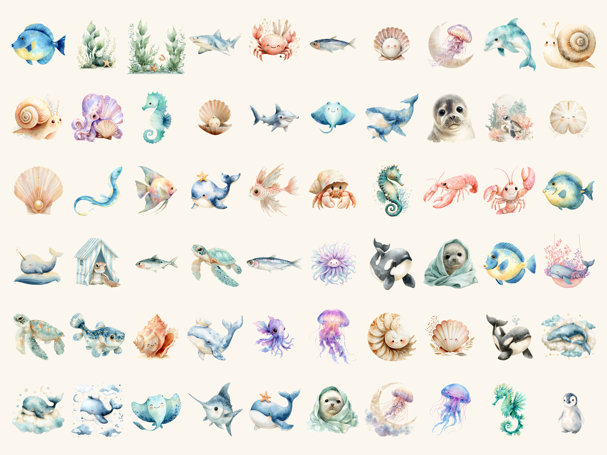 Ocean Babies Watercolor Clipart