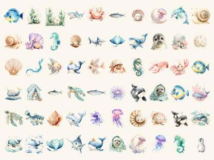 Ocean Babies Watercolor Clipart