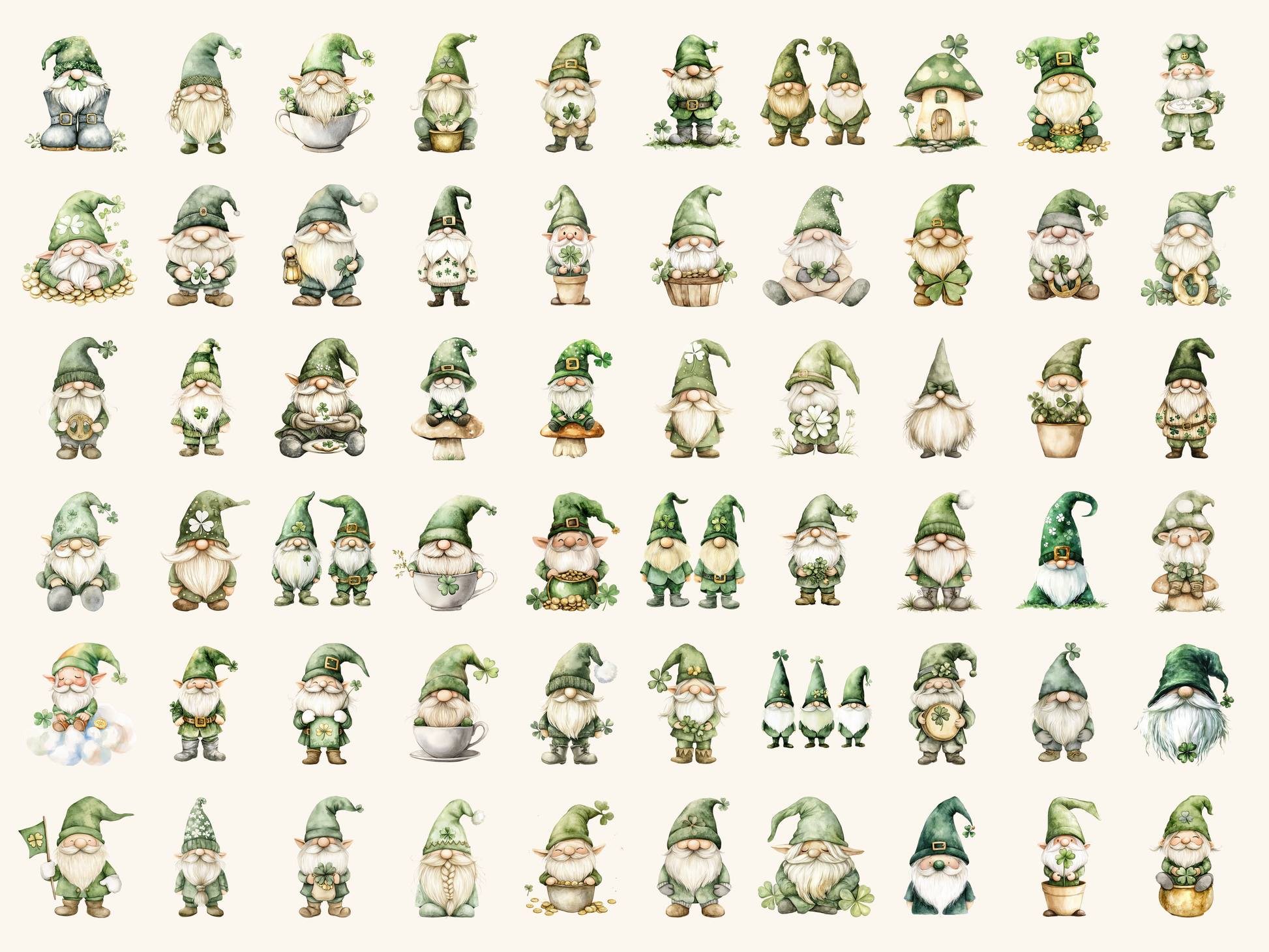 Shamrock Gnomes Watercolor Clipart