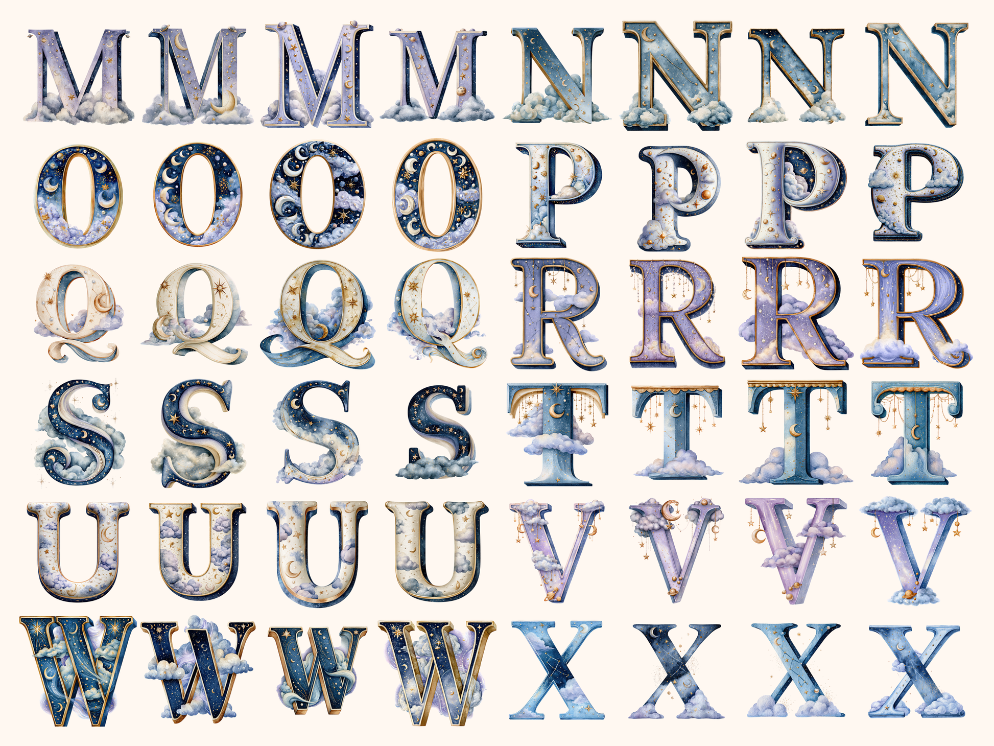 Celestial Moon & Stars Alphabet & Numbers