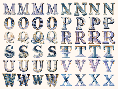 Celestial Moon & Stars Alphabet & Numbers