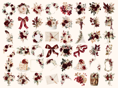 Marsala Fall Florals Watercolor Clipart