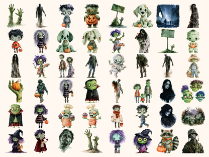 Zombies Watercolor Clipart