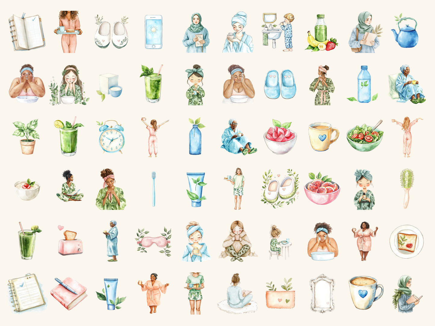 Morning Routine Watercolor Clipart