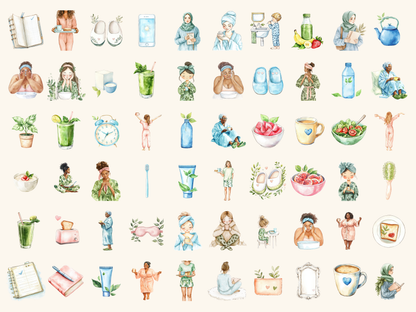 Morning Routine Watercolor Clipart