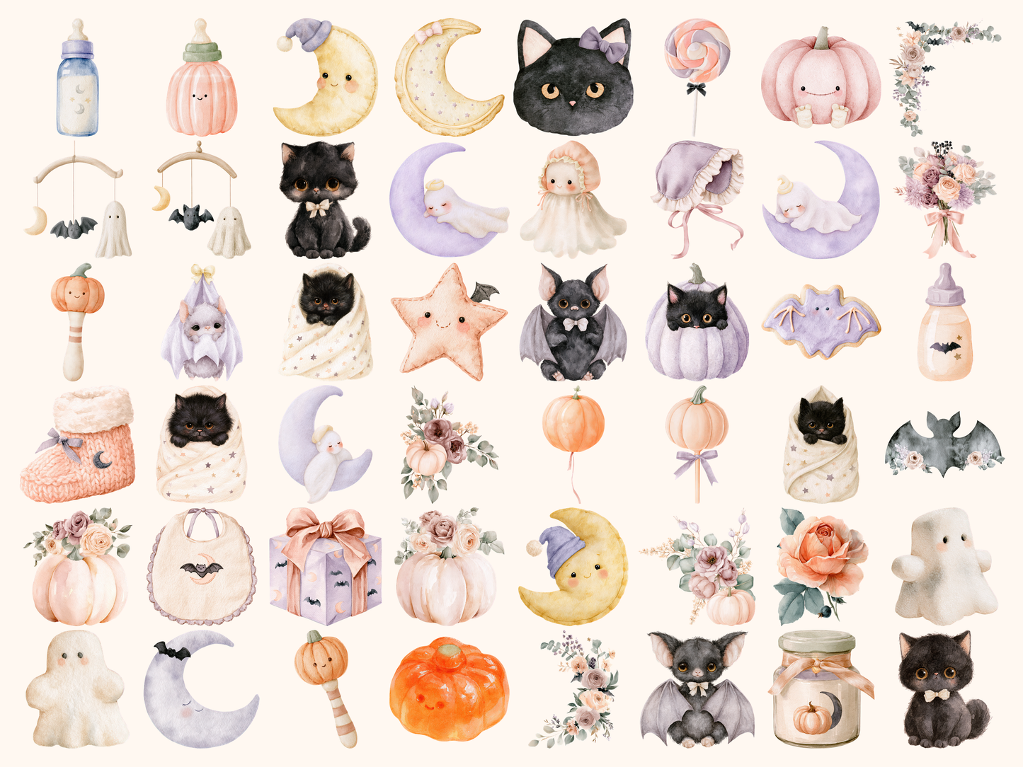 Halloween Baby Shower Watercolor Clipart