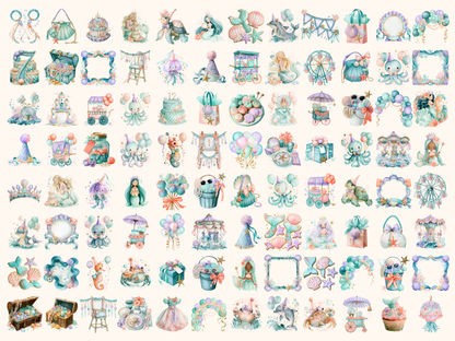 Mermaid Birthday Watercolor Clipart