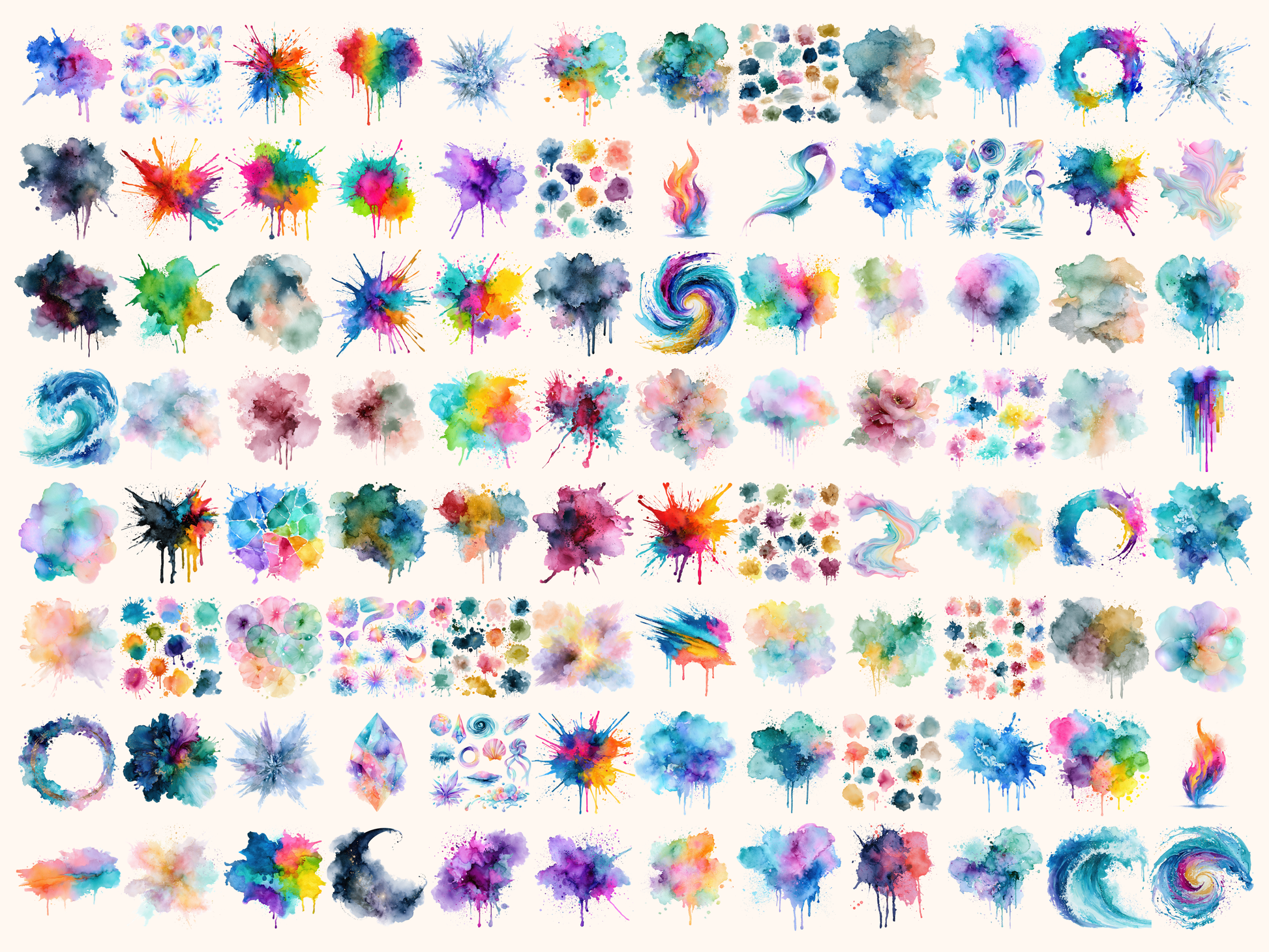 Dreamy Color Splashes Watercolor Clipart