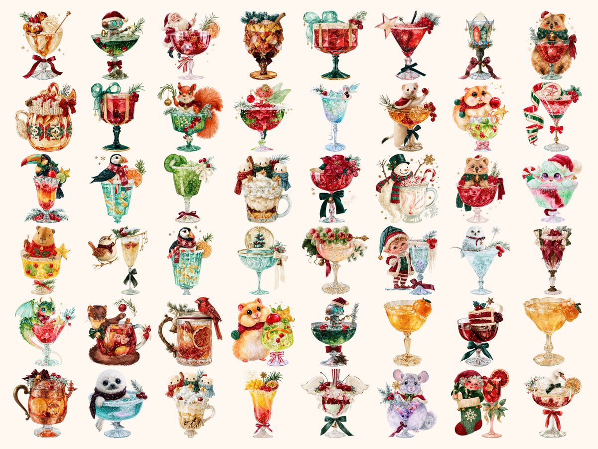 Christmas Cocktails Watercolor Clipart — listing preview 2