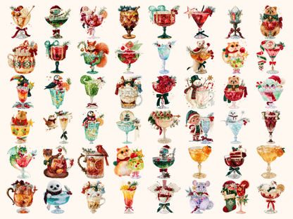 Christmas Cocktails Watercolor Clipart — listing preview 2