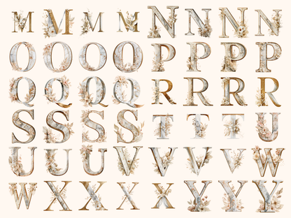 Elegant Gold Monogram Alphabet & Numbers
