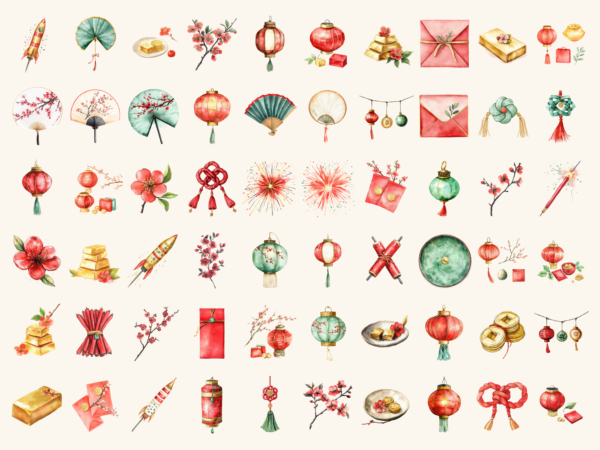 Lunar Icons Watercolor Clipart