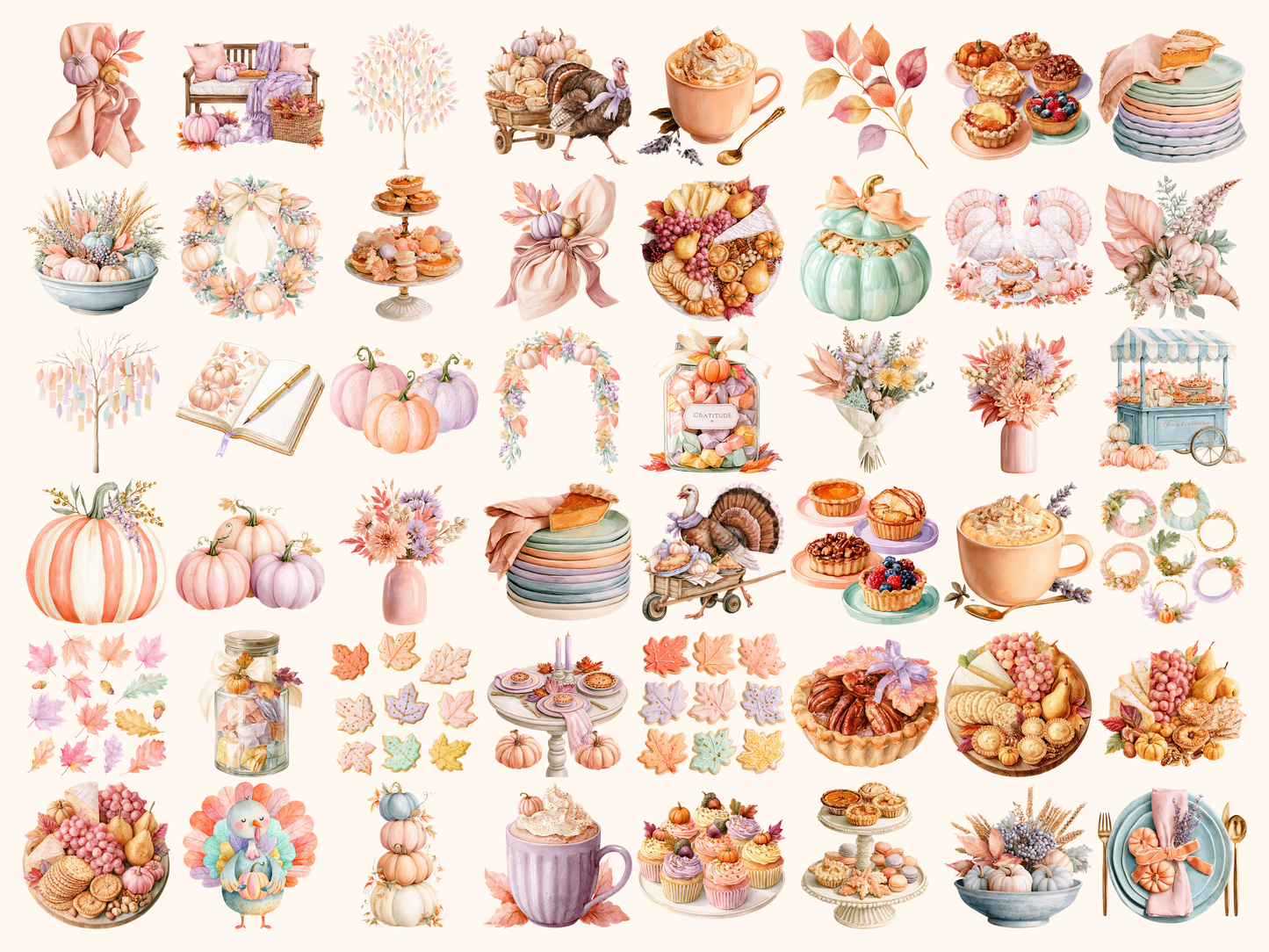 Pastel Thanksgiving Watercolor Clipart