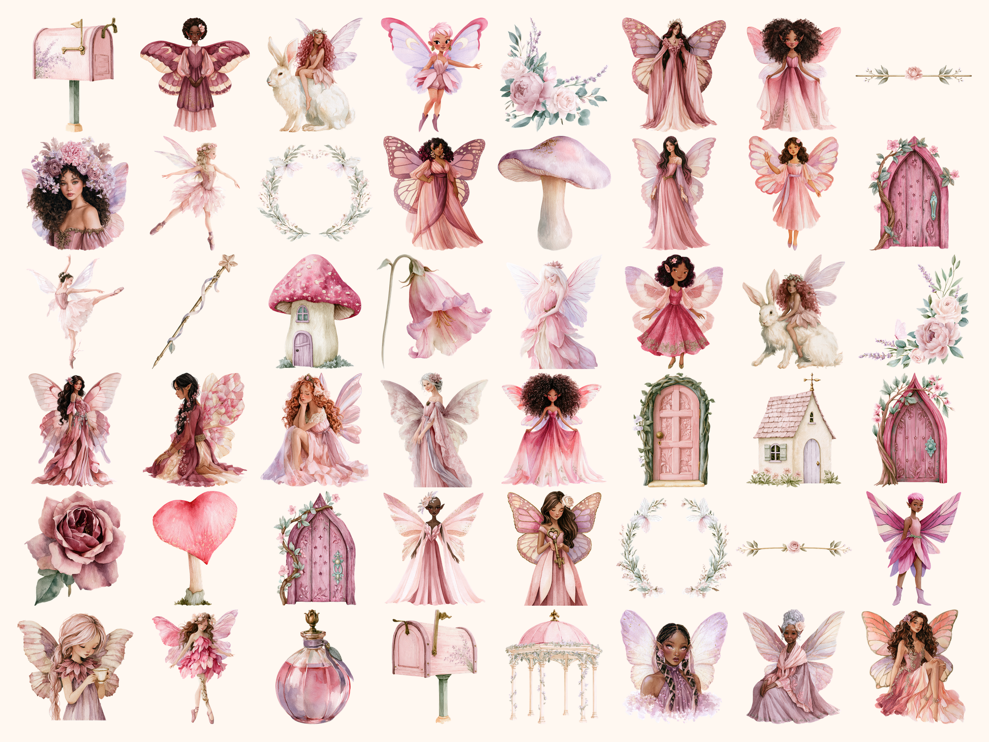 Pink Fairies Watercolor Clipart