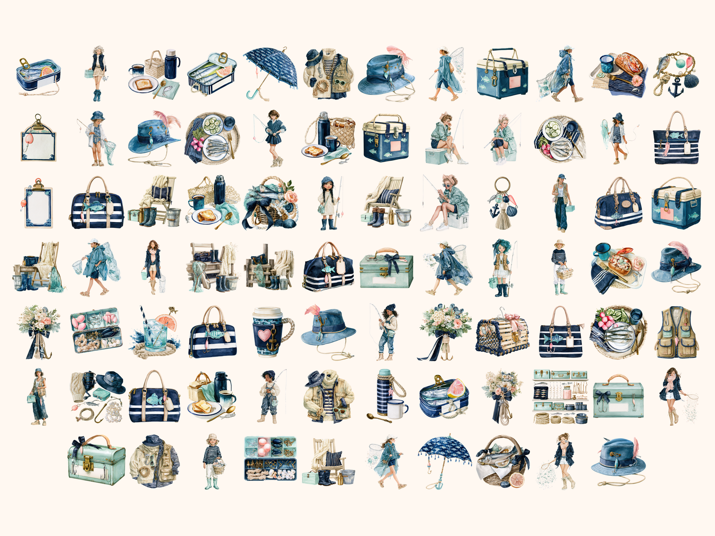 Fishergirls Watercolor Clipart
