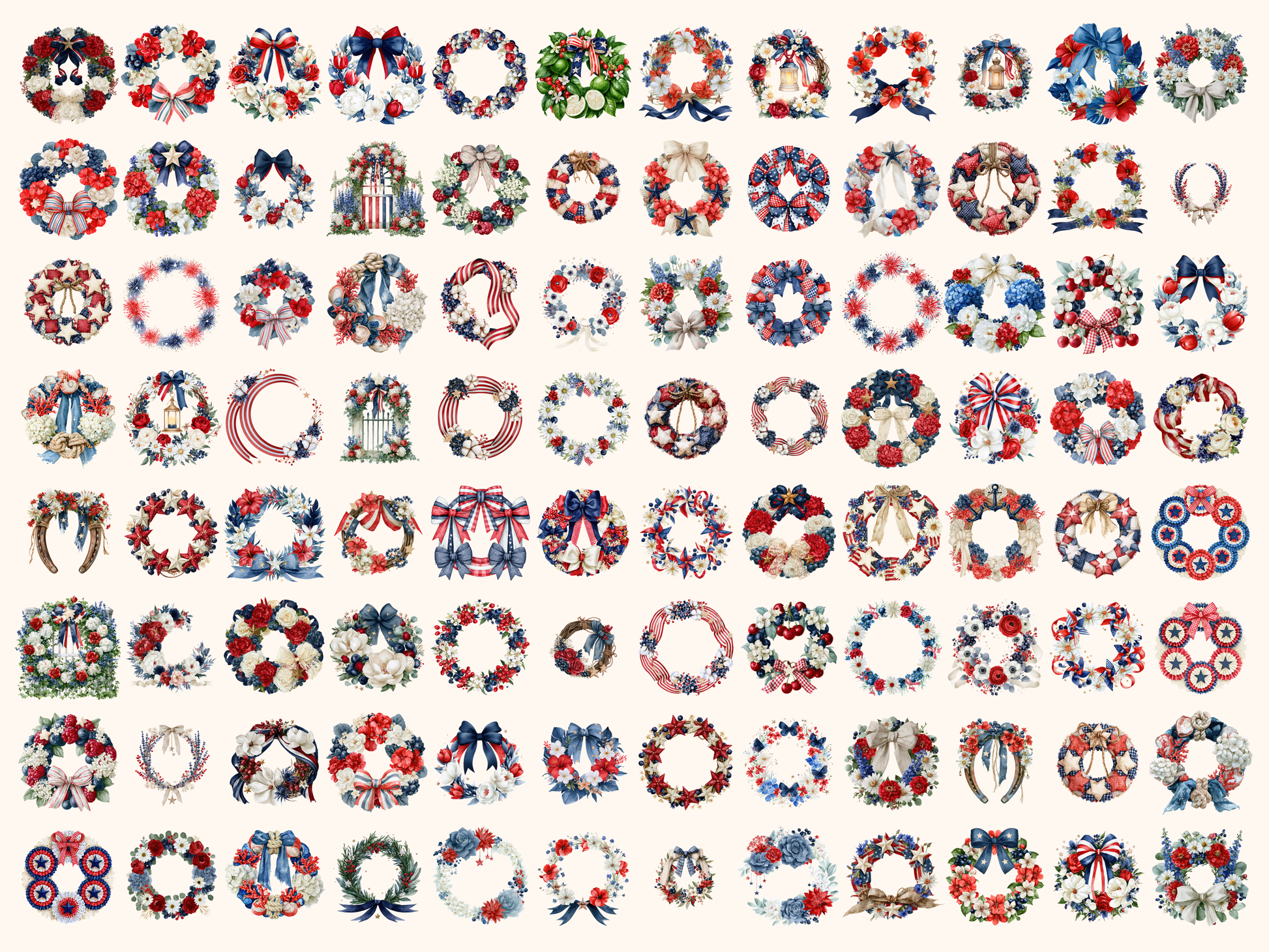 Red, White & Blue Wreath Watercolor Clipart