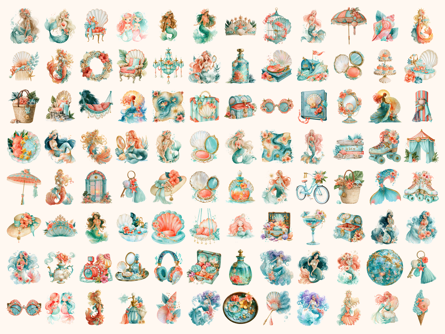 Summer Siren Watercolor Clipart