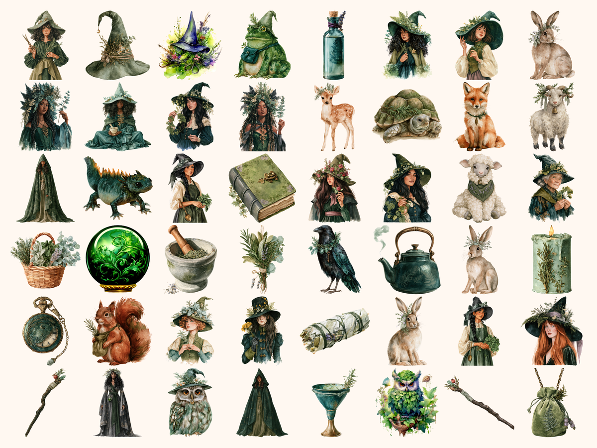 Herbal Witches Watercolor Clipart
