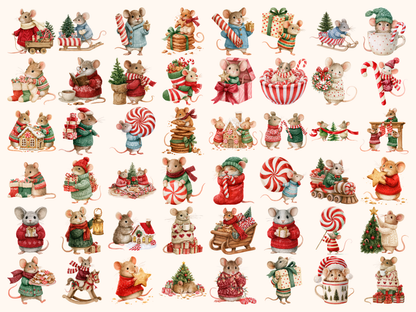 Merry Mouse Christmas Watercolor Clipart