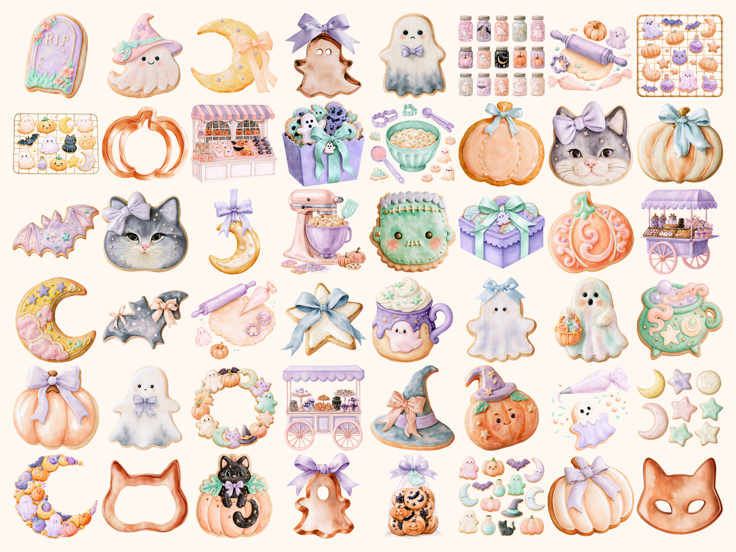 Pastel Halloween Cookies Watercolor Clipart