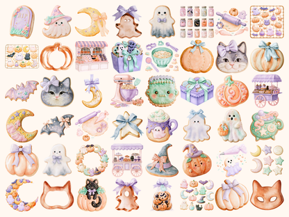 Pastel Halloween Cookies Watercolor Clipart
