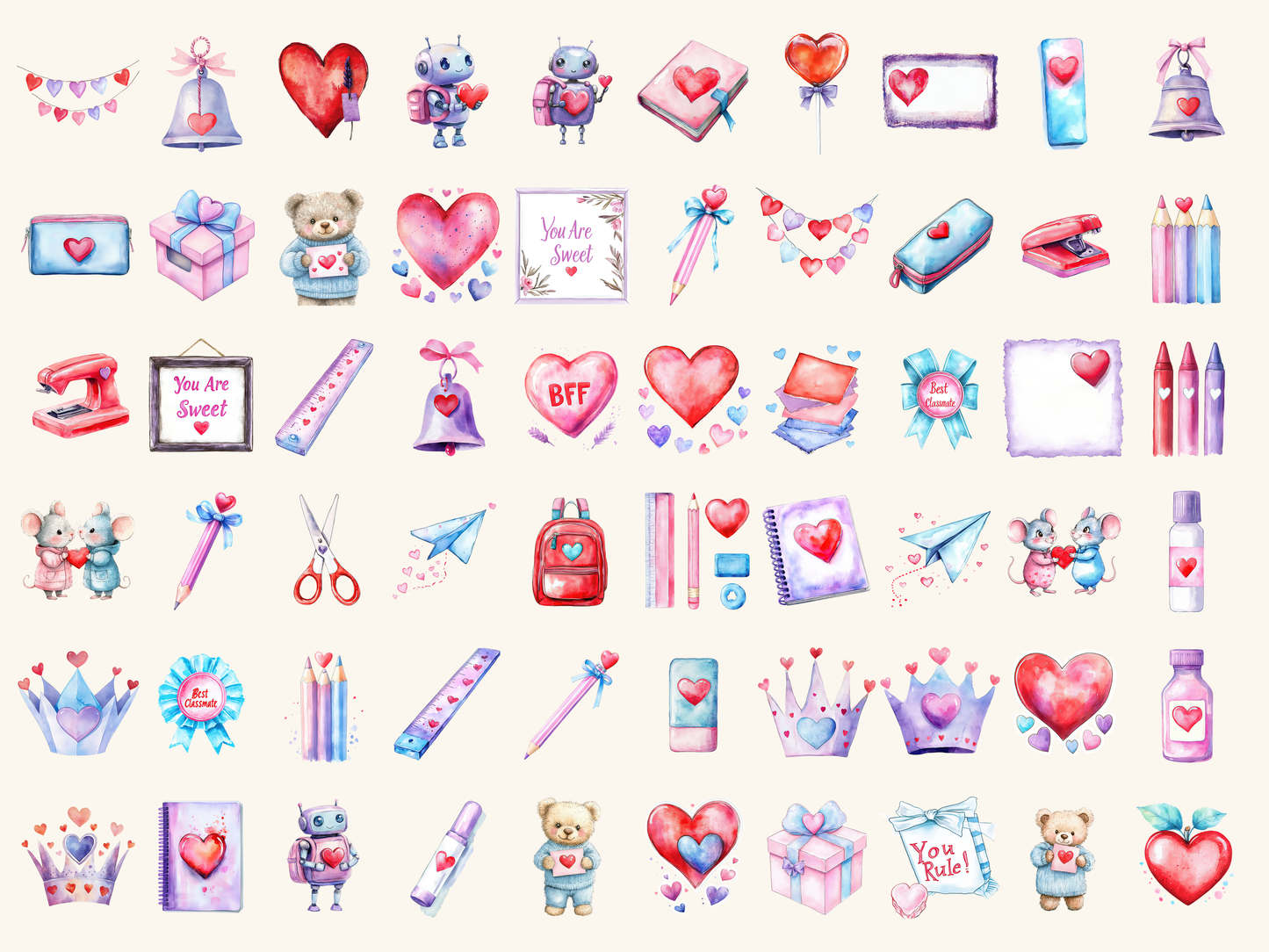 Classroom Valentine Watercolor Clipart