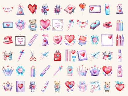 Classroom Valentine Watercolor Clipart