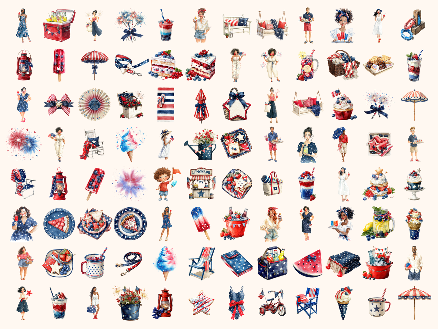 Patriotic Summer Watercolor Clipart