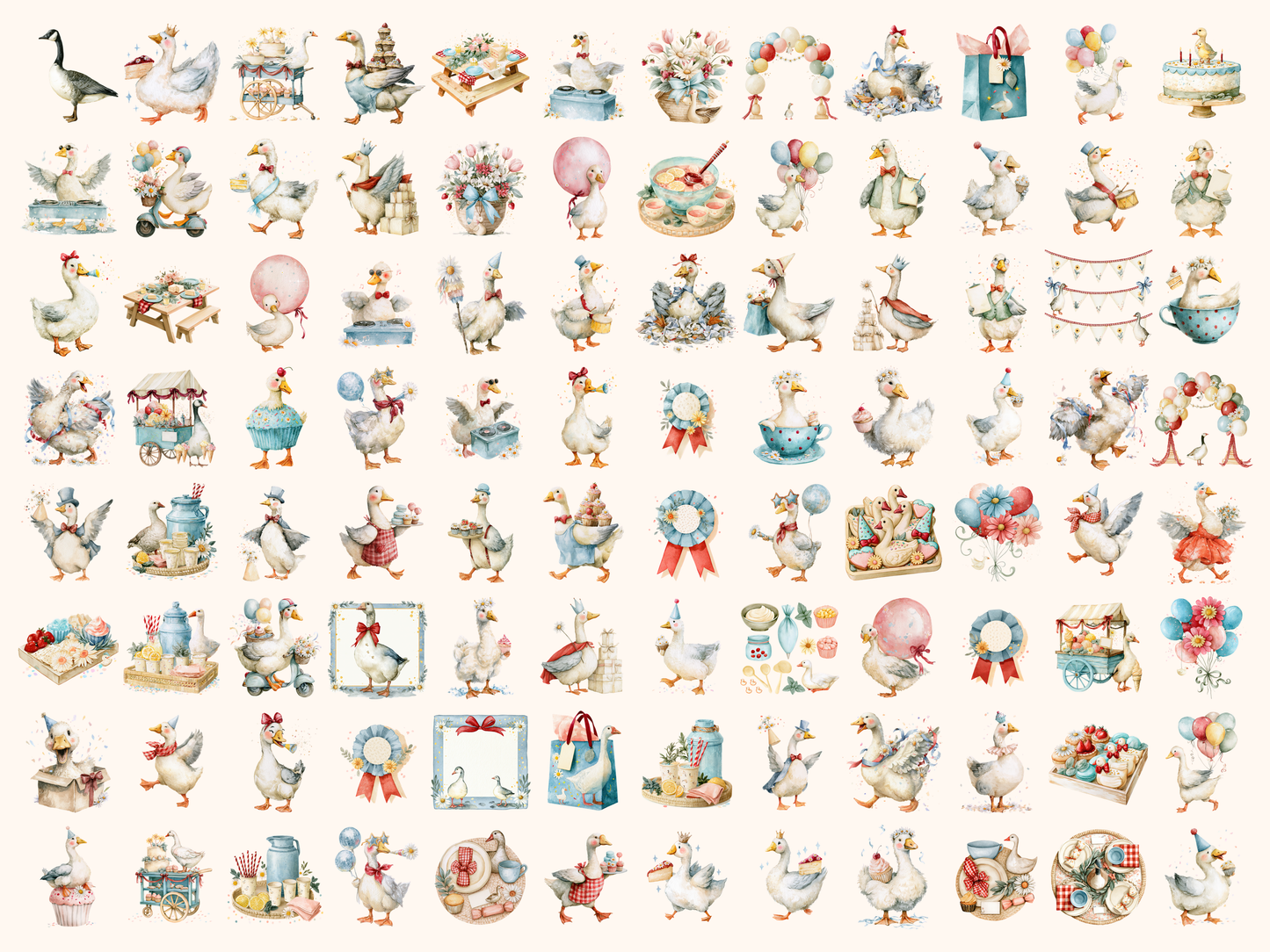 Goose Party Watercolor Clipart