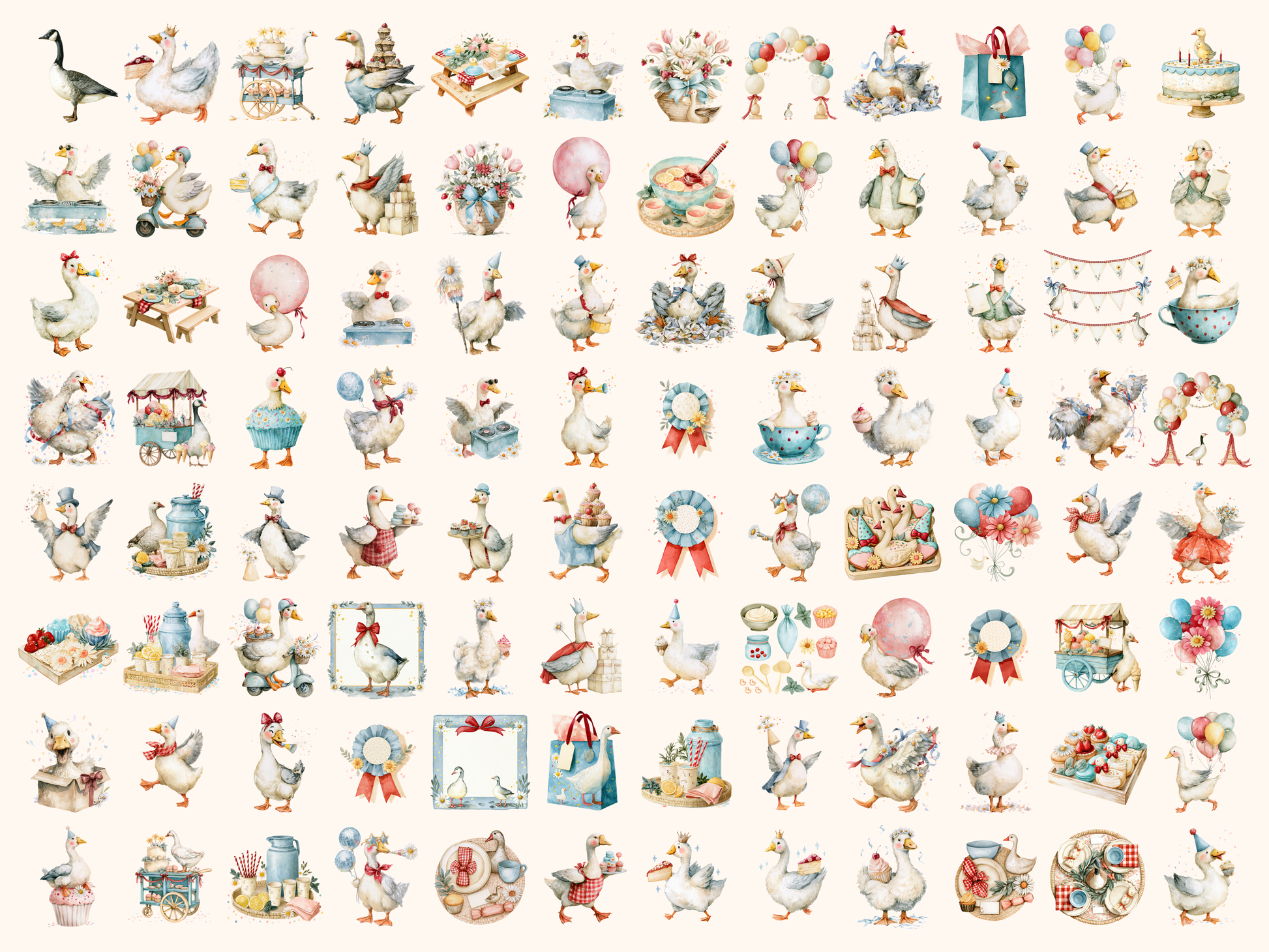 Goose Party Watercolor Clipart