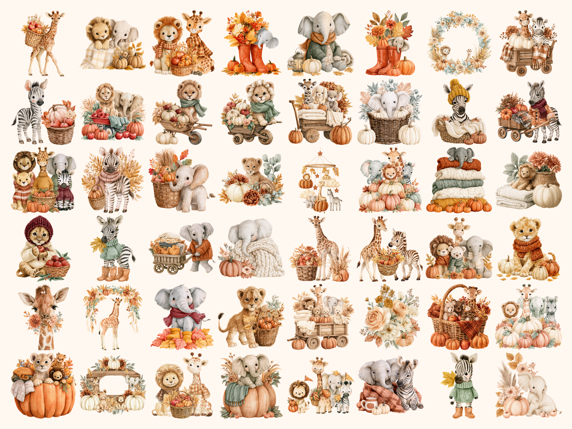 Baby Safari Fall Watercolor Clipart