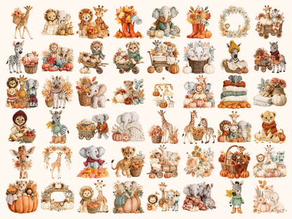 Baby Safari Fall Watercolor Clipart