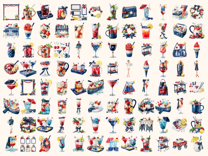 Patriotic Cocktails Watercolor Clipart