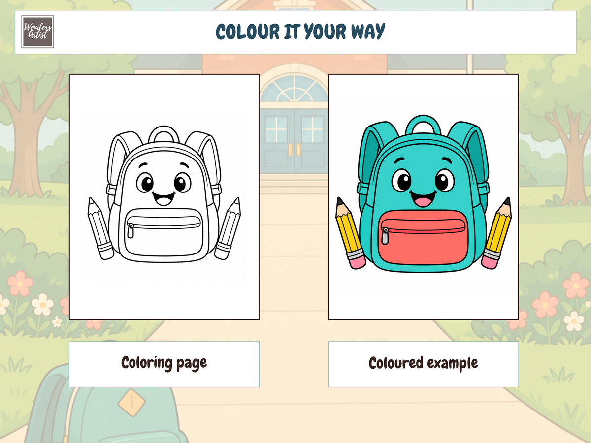 Back to School Coloring Book — COLORING PAGE AND EXAMPLE