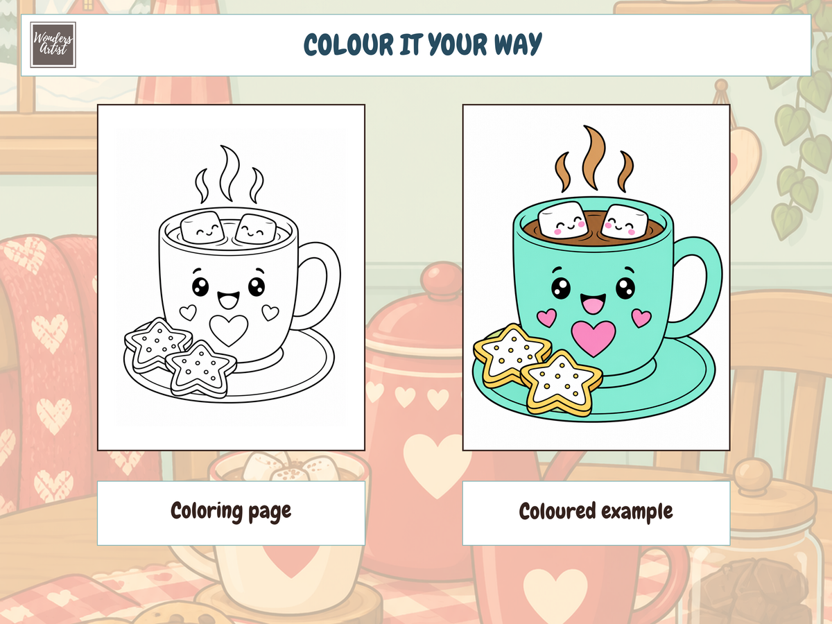 Hot Cocoa Coloring Book — COLORING PAGE AND EXAMPLE