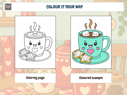Hot Cocoa Coloring Book — COLORING PAGE AND EXAMPLE