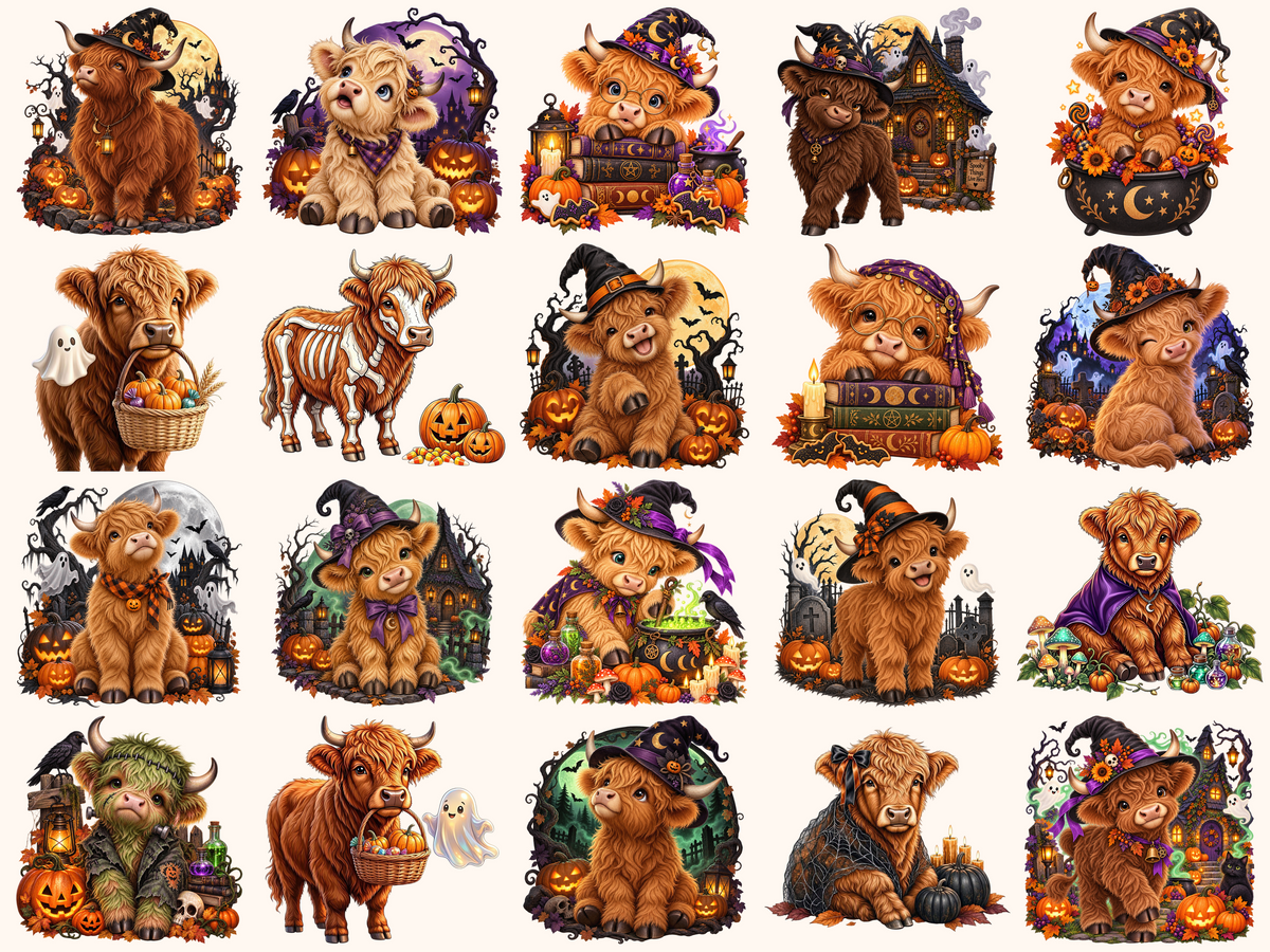Halloween Highland Cows Clipart