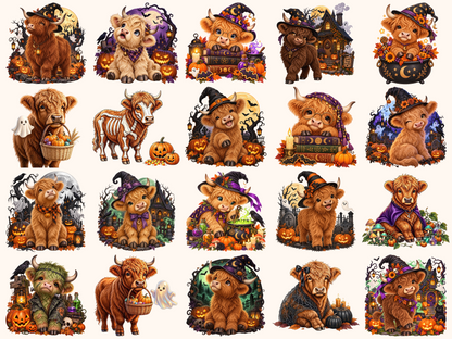 Halloween Highland Cows Clipart
