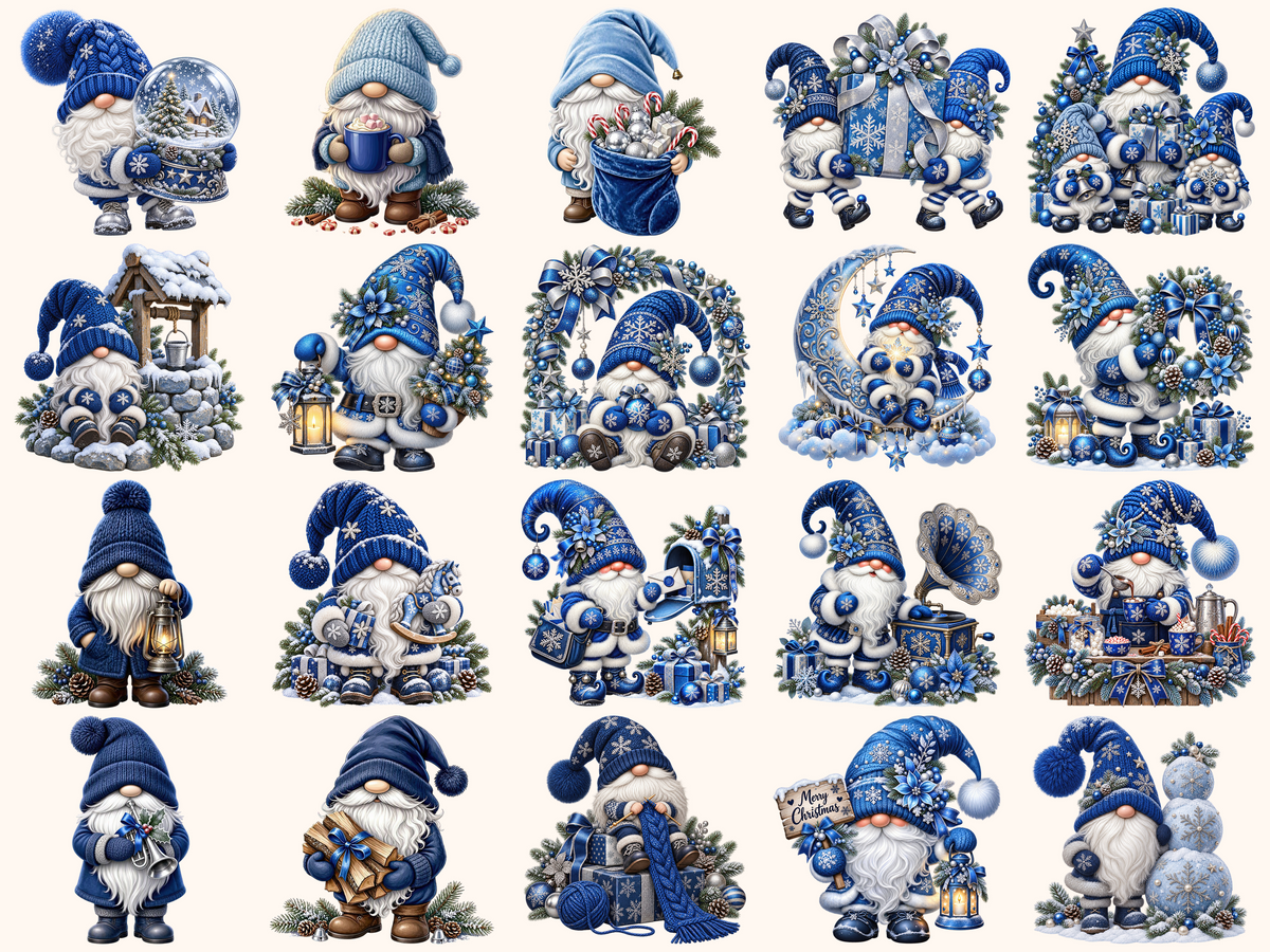 Blue Christmas Gnomes Clipart