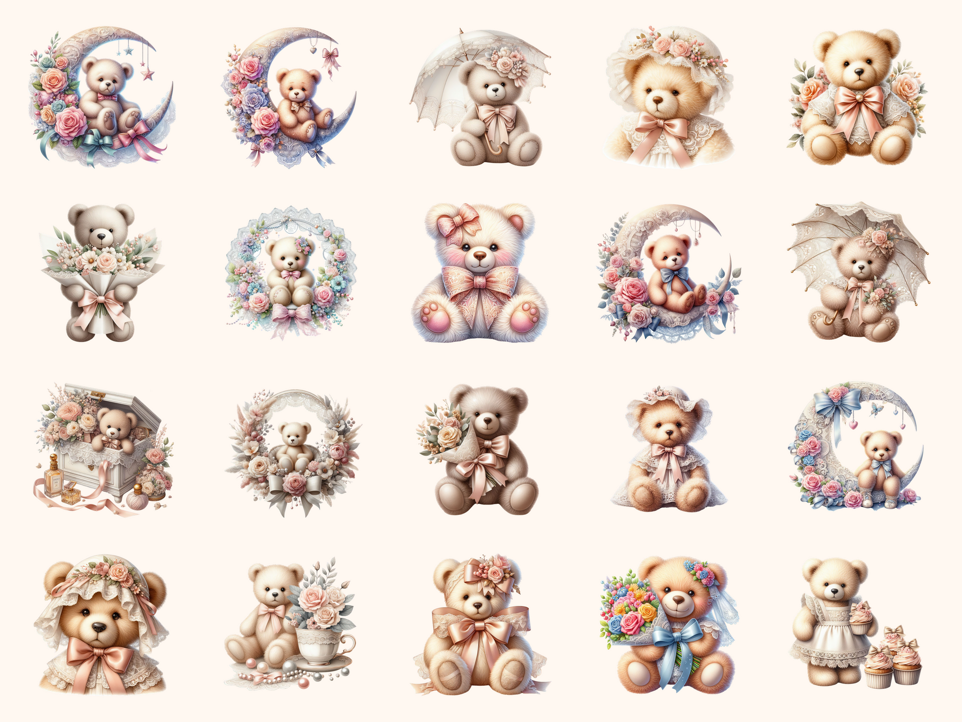 Lace Teddy Bears Clipart