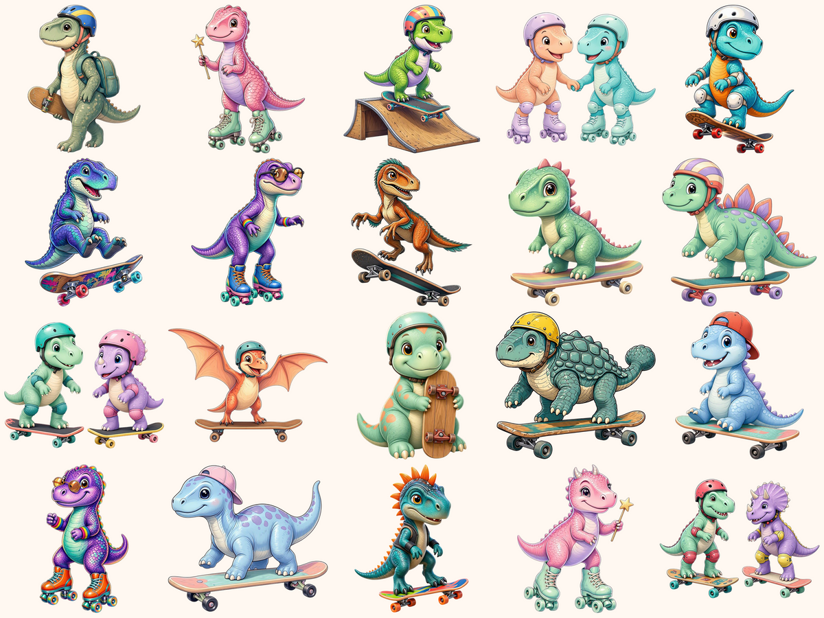 Dino Skaters Clipart