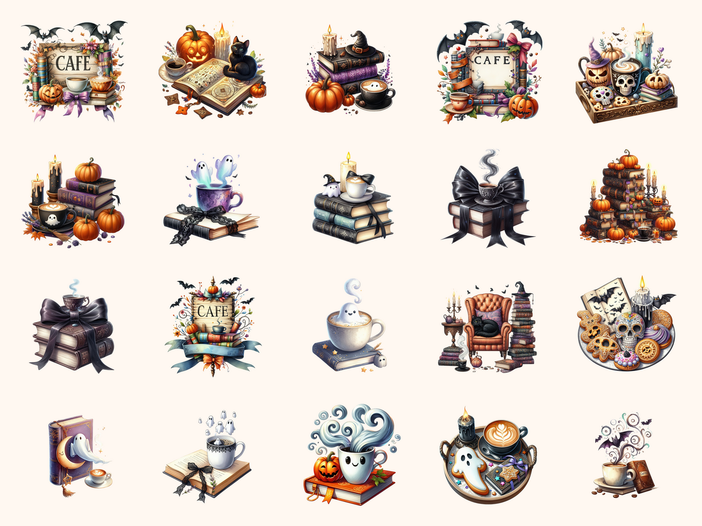 Spooky Coffee & Books Clipart