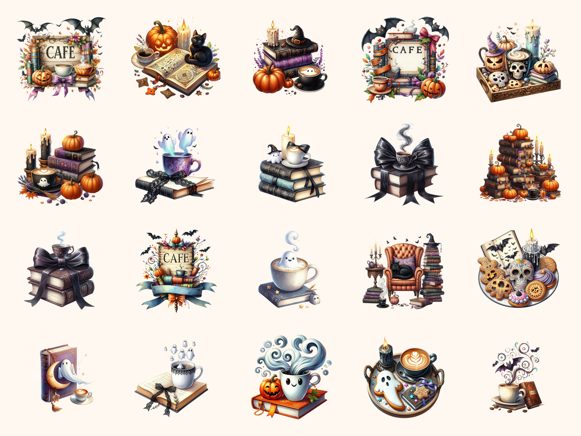 Spooky Coffee & Books Clipart